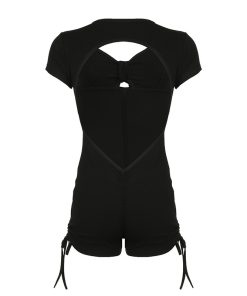 Summer Backless Drawstring Sports Romper with Ruffles - Sexy European American Style Jumpsuit for 2025 Y2K Fashion