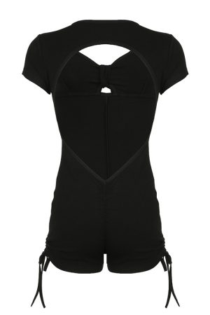 Summer Backless Drawstring Sports Romper with Ruffles - Sexy European American Style Jumpsuit for 2025 Y2K Fashion