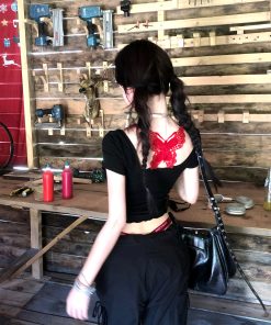 Summer Backless Lace T-Shirt for Women - Irregular Short Sleeve Fake Two-Piece Top, Sexy Design, Trendy Korean Style