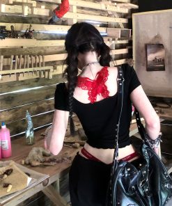 Summer Backless Lace T-Shirt for Women - Irregular Short Sleeve Fake Two-Piece Top, Sexy Design, Trendy Korean Style