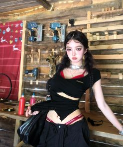 Summer Backless Lace T-Shirt for Women - Irregular Short Sleeve Fake Two-Piece Top, Sexy Design, Trendy Korean Style