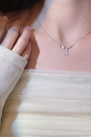 Summer Bamboo Water Drop Necklace for Women - 2025 Trendy Light Luxury Collarbone Chain, Exquisite High-End Accessory