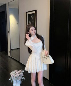 Summer Bell Sleeve White Dress - Slim Fit Halter with Flowing Ribbons - Elegant Fairy Style for Y2K Fashion Lovers