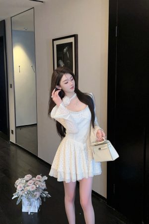 Summer Bell Sleeve White Dress - Slim Fit Halter with Flowing Ribbons - Elegant Fairy Style for Y2K Fashion Lovers