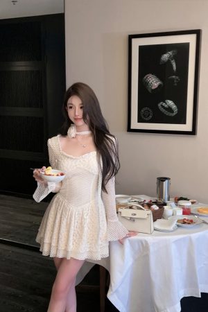 Summer Bell Sleeve White Dress - Slim Fit Halter with Flowing Ribbons - Elegant Fairy Style for Y2K Fashion Lovers