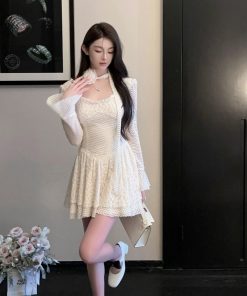 Summer Bell Sleeve White Dress - Slim Fit Halter with Flowing Ribbons - Elegant Fairy Style for Y2K Fashion Lovers