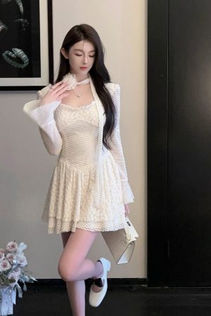 Summer Bell Sleeve White Dress - Slim Fit Halter with Flowing Ribbons - Elegant Fairy Style for Y2K Fashion Lovers