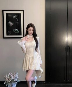 Summer Bell Sleeve White Dress - Slim Fit Halter with Flowing Ribbons - Elegant Fairy Style for Y2K Fashion Lovers