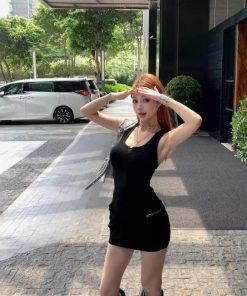 Summer Black Sleeveless Tank Dress for Women - American Style Slim-Fit Bodycon with Waist-Cinching Short Skirt