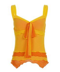 Summer Color-Blocking Vintage Cami Top with Tie Mesh - Vitality Style Vacation Short Top