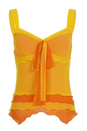 Summer Color-Blocking Vintage Cami Top with Tie Mesh - Vitality Style Vacation Short Top