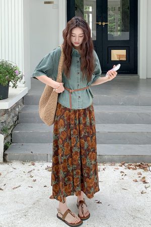 Summer Denim Short Sleeve Shirt and Skirt Two-Piece Set â€“ Elegant Age-Reducing Outfit for May Day OOTD, Perfect for 90s Style