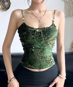Summer Fashion Outfits, Dark Feminine Aesthetic Casual - Baddie Sequined Top