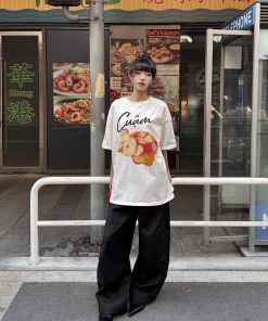 Summer Fruit Print American Style Short Sleeve T-Shirt for Women - Loose Relaxed Vintage Casual Top, Trendy Y2K Aesthetic