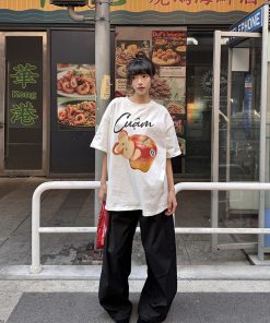 Summer Fruit Print American Style Short Sleeve T-Shirt for Women - Loose Relaxed Vintage Casual Top, Trendy Y2K Aesthetic