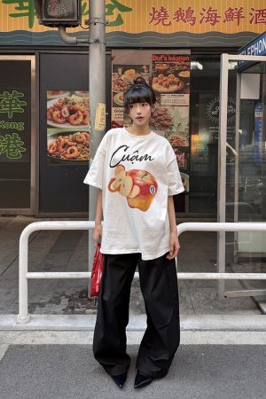 Summer Fruit Print American Style Short Sleeve T-Shirt for Women - Loose Relaxed Vintage Casual Top, Trendy Y2K Aesthetic