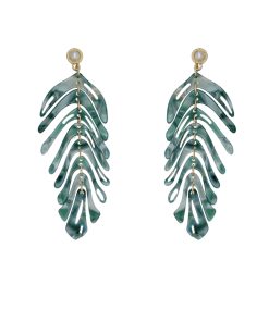 Summer Green Leaf Earrings for Women, Beach Sand Studs, Vacation Travel Ear Drops, Niche Design Clips, Trendy Boho Jewelry