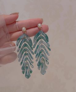 Summer Green Leaf Earrings for Women, Beach Sand Studs, Vacation Travel Ear Drops, Niche Design Clips, Trendy Boho Jewelry