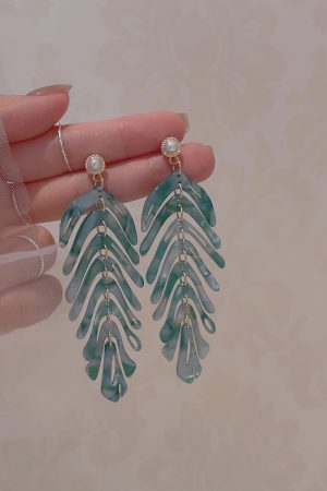 Summer Green Leaf Earrings for Women, Beach Sand Studs, Vacation Travel Ear Drops, Niche Design Clips, Trendy Boho Jewelry