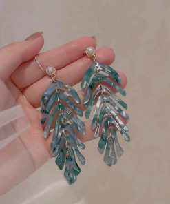 Summer Green Leaf Earrings for Women, Beach Sand Studs, Vacation Travel Ear Drops, Niche Design Clips, Trendy Boho Jewelry