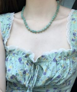 Summer Ice Transparent Green Natural Stone Beaded Necklace - High-End Luxury Fashion Collarbone Chain for Women