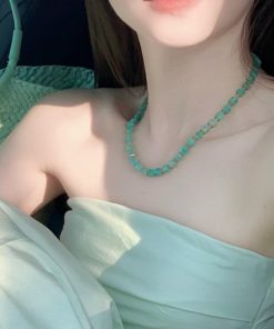 Summer Ice Transparent Green Natural Stone Beaded Necklace - High-End Luxury Fashion Collarbone Chain for Women