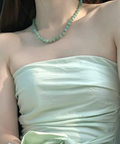 Summer Ice Transparent Green Natural Stone Beaded Necklace - High-End Luxury Fashion Collarbone Chain for Women