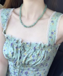 Summer Ice Transparent Green Natural Stone Beaded Necklace - High-End Luxury Fashion Collarbone Chain for Women