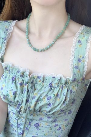 Summer Ice Transparent Green Natural Stone Beaded Necklace - High-End Luxury Fashion Collarbone Chain for Women
