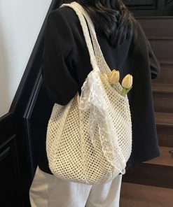 Summer Large Capacity Straw Woven Bag for Women - 2025 Fashion Beach Tote, Hollow Shoulder Commuter Bag, Trendy Vacation Accessory