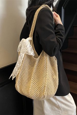 Summer Large Capacity Straw Woven Bag for Women - 2025 Fashion Beach Tote, Hollow Shoulder Commuter Bag, Trendy Vacation Accessory