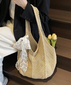 Summer Large Capacity Straw Woven Bag for Women - 2025 Fashion Beach Tote, Hollow Shoulder Commuter Bag, Trendy Vacation Accessory