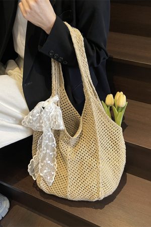 Summer Large Capacity Straw Woven Bag for Women - 2025 Fashion Beach Tote, Hollow Shoulder Commuter Bag, Trendy Vacation Accessory