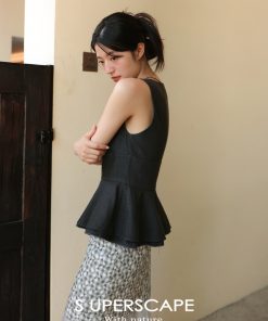 Summer Linen Feel V-Neck Sleeveless Waist-Defined Split Top - Lightweight Casual Style for Effortless Summer Fashion