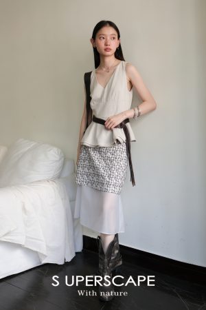 Summer Linen Feel V-Neck Sleeveless Waist-Defined Split Top - Lightweight Casual Style for Effortless Summer Fashion