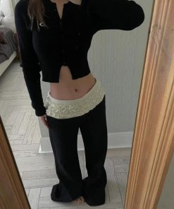 Summer Loose Flared Wide-Leg Suit Pants for Women in Pumpkin and Black, Pleated Design for Trendy Y2K Style