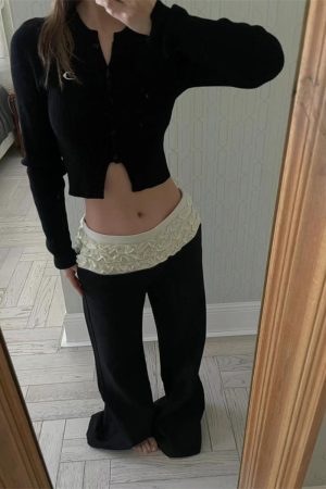 Summer Loose Flared Wide-Leg Suit Pants for Women in Pumpkin and Black, Pleated Design for Trendy Y2K Style