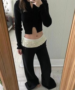 Summer Loose Flared Wide-Leg Suit Pants for Women in Pumpkin and Black, Pleated Design for Trendy Y2K Style