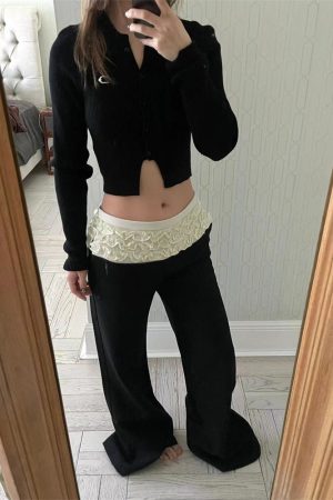 Summer Loose Flared Wide-Leg Suit Pants for Women in Pumpkin and Black, Pleated Design for Trendy Y2K Style