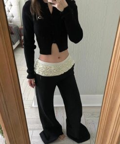 Summer Loose Flared Wide-Leg Suit Pants for Women in Pumpkin and Black, Pleated Design for Trendy Y2K Style