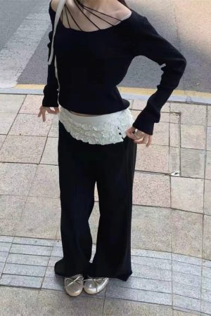 Summer Loose Flared Wide-Leg Suit Pants for Women in Pumpkin and Black, Pleated Design for Trendy Y2K Style