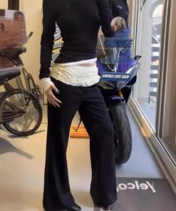 Summer Loose Flared Wide-Leg Suit Pants for Women in Pumpkin and Black, Pleated Design for Trendy Y2K Style