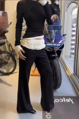 Summer Loose Flared Wide-Leg Suit Pants for Women in Pumpkin and Black, Pleated Design for Trendy Y2K Style