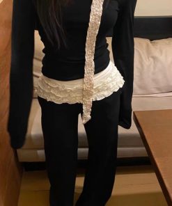 Summer Loose Flared Wide-Leg Suit Pants for Women in Pumpkin and Black, Pleated Design for Trendy Y2K Style