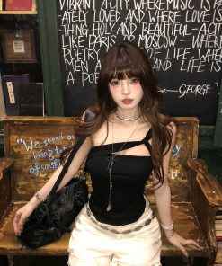 Summer Off-Shoulder Camisole Top - Waist-Cinching Slim Fit, Korean Drama-Inspired Rich Girl Style