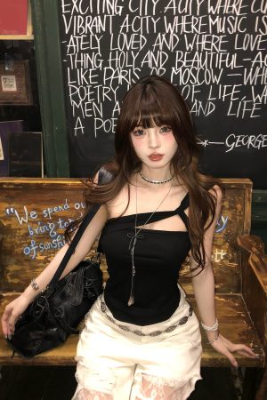 Summer Off-Shoulder Camisole Top - Waist-Cinching Slim Fit, Korean Drama-Inspired Rich Girl Style