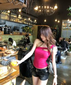 Summer Off-Shoulder Camisole Top - Waist-Cinching Slim Fit, Korean Drama-Inspired Rich Girl Style