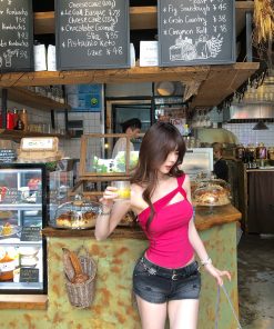Summer Off-Shoulder Camisole Top - Waist-Cinching Slim Fit, Korean Drama-Inspired Rich Girl Style