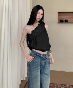 Summer Off-Shoulder Floral Pleated Halter Top - Trendy Women's Fashion for 90s and Y2K Styles