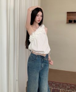 Summer Off-Shoulder Floral Pleated Halter Top - Trendy Women's Fashion for 90s and Y2K Styles